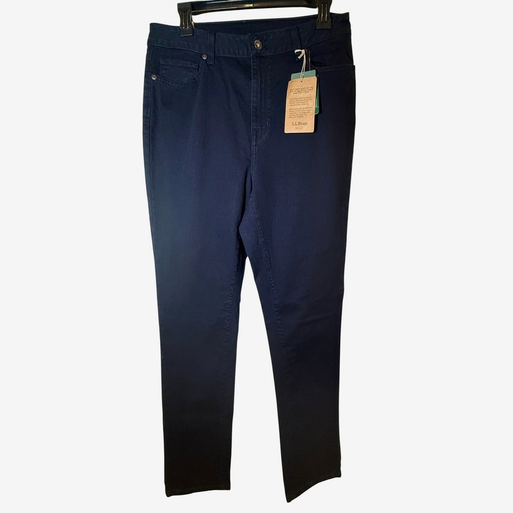 LL Bean Womens Classic Fit Slim Leg Pants Navy Indigo‎ Denim 12 Tall NWT 284078